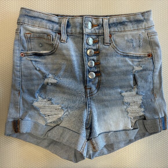 Aero High Waisted Shorts - Button Fly - Distressed - Size 0 - 1600 - Picture 1 of 4